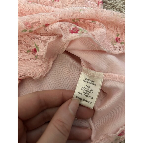 Thirty Thirty Pink Floral Rose Lace Top Mesh Sleeve Bow Detail Coquette Size S - Picture 9 of 11